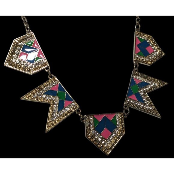 Retro Glam Rainbow Geometric Statement Necklace - Picture 3 of 8